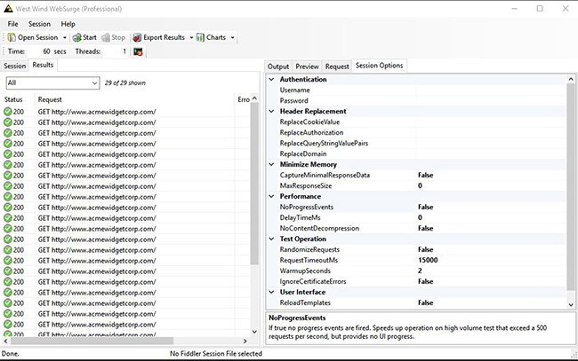 Screenshots of webserver load tests with Webserver Stress Tool.